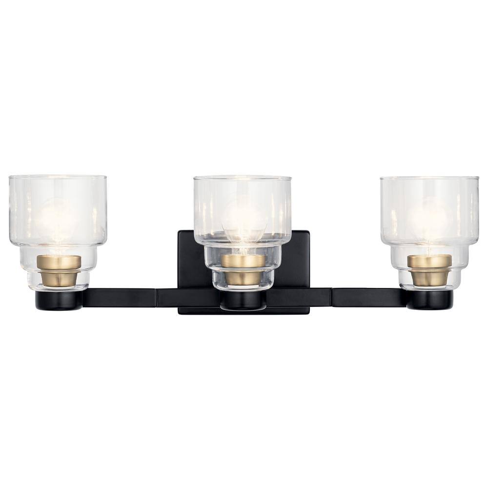 Elegant 24" Black 3-Light Vanity with Clear Glass - Modern Design