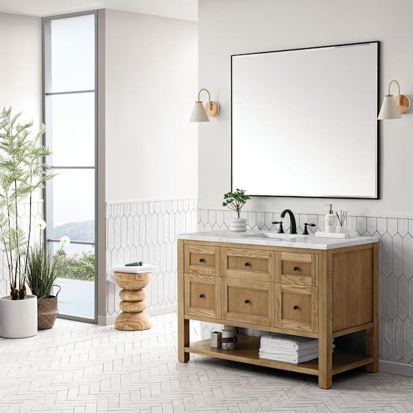 James Martin Vanities Breckenridge 48.0 in. W x 23.5 in. D x 34.2 in. H Bathroom Vanity in Light Natural Oak with Victorian Silver Top