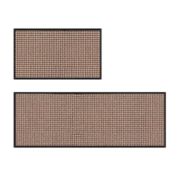 Black 17.3 in. W x 47 in. L and 17.3 in. W x 29 in. L Chenille Washable Non-Skid Indoor Kitchen Mat Set of 2