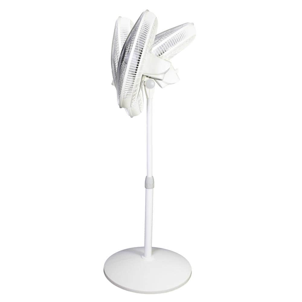 18-Inch White Adjustable Oscillating Pedestal Fan with Three Speeds