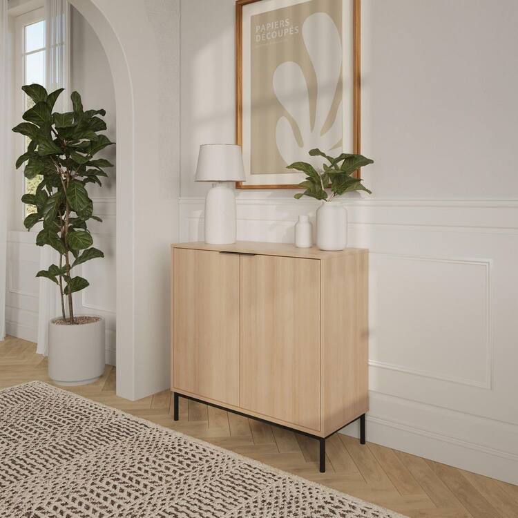 Nexera Slim Natural Blonde Oak 35 in. H 2-Door Storage Cabinet with Shelves