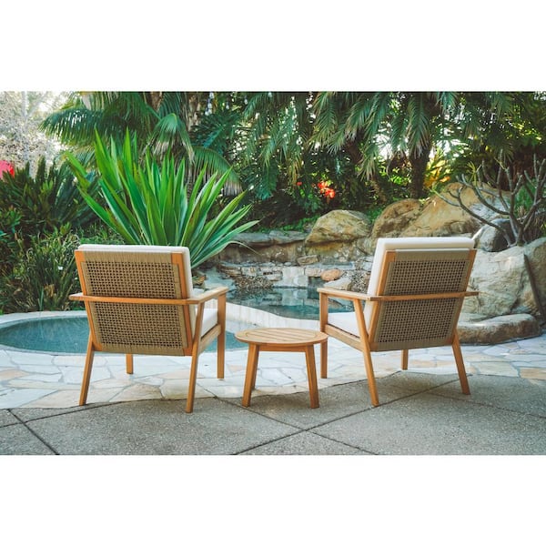 Lautan Anglesea Natural 3-Piece Wooden Patio Conversation Set with