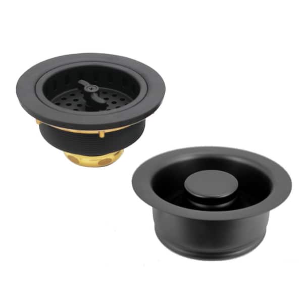Westbrass Wing Nut Style Kitchen Basket Strainer with Waste Disposal Flange and Stopper, Matte Black