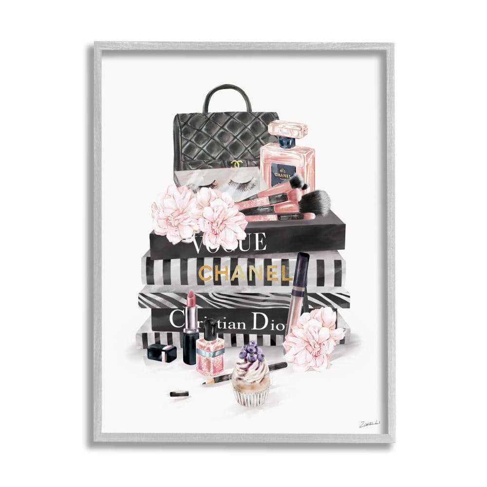 Fashion Forward Book Stack Abstract Canvas Print with Gray Frame