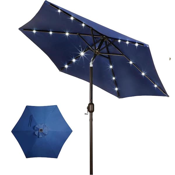 Unbranded 7.5 ft. Aluminum Pole Market Push-Button Tilt Solar Patio Umbrella in Navy Blue