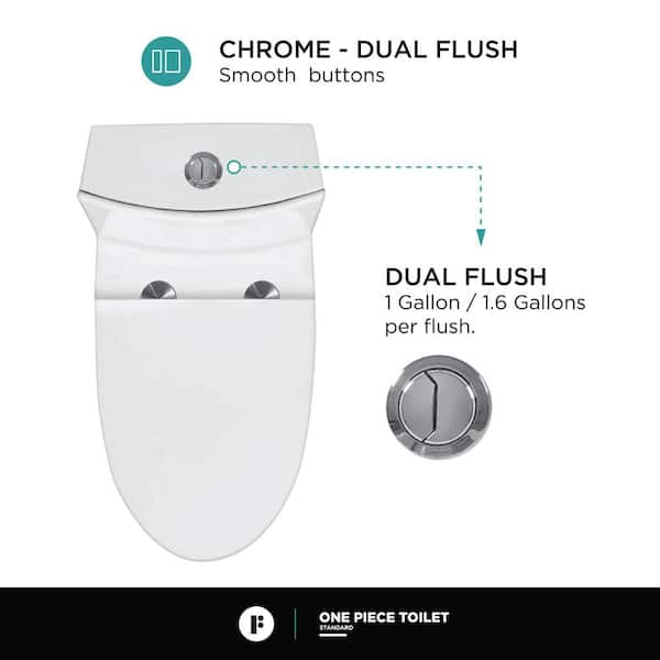 Fine Fixtures Dual-Flush Elongated One-Piece Toilet with High Efficiency  Flush in Shiny Gold 