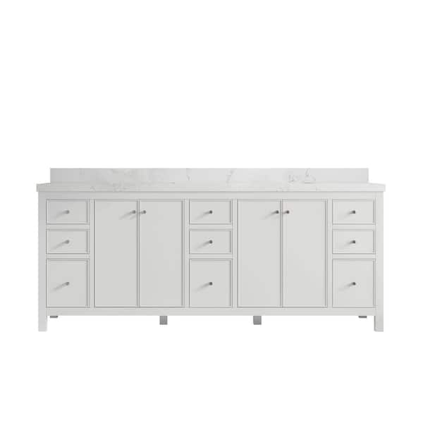 Willow Collections Chicago 84 in. Double Sink Freestanding White Bath Vanity with Empira White Qt. Top Unassembled