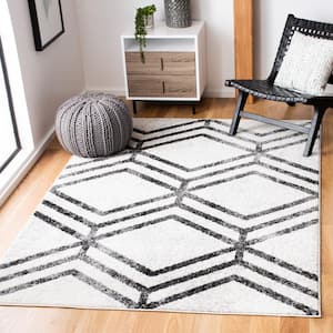 Adirondack Ivory/Charcoal 6 ft. x 6 ft. Distressed Diamond Square Area Rug