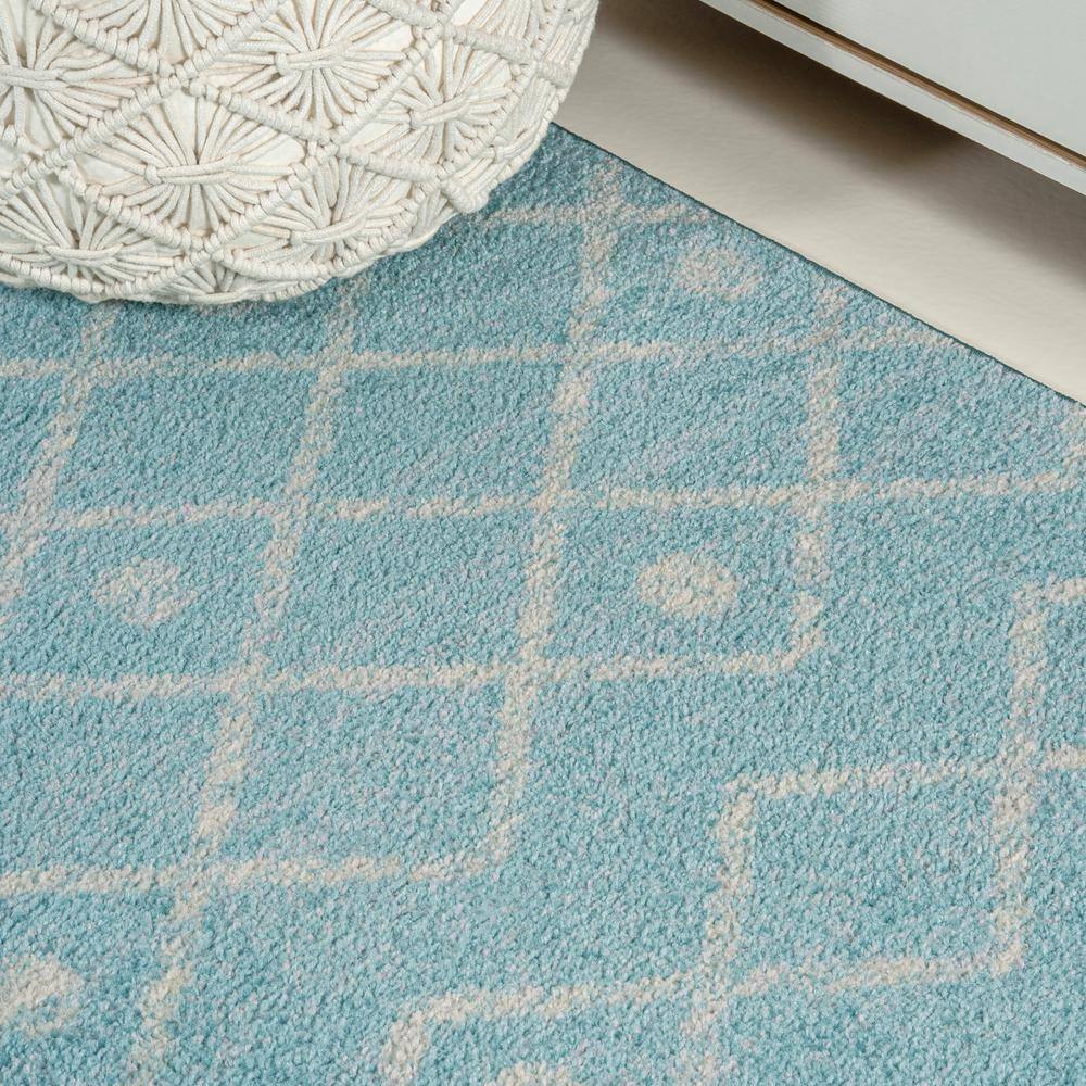 Turquoise and Cream Moroccan Synthetic Area Rug, 5'3" x 7'7"
