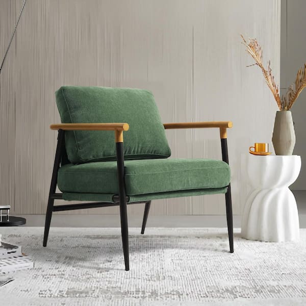 Uixe Mid-Century Modern Green Cotton Fabric Upholstery Arm Chair with Metal Legs(Set of 1)