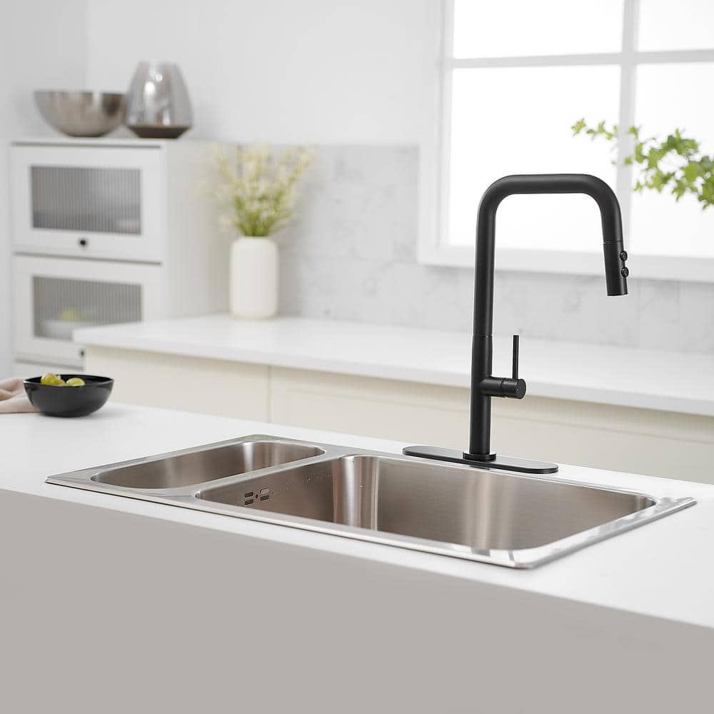 Matte Black Nickel Mid-Arc Pull-Out Spray Kitchen Faucet