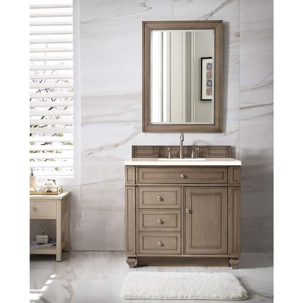 James Martin Vanities Bristol 36 in. W x 23.5 in. D x 34 in. H Bath Vanity in Whitewashed Walnut with Eternal Marfil Quartz Top