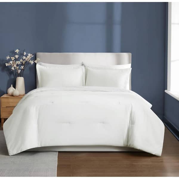 Essential 3-Piece White Solid Cotton Full/Queen Comforter Set