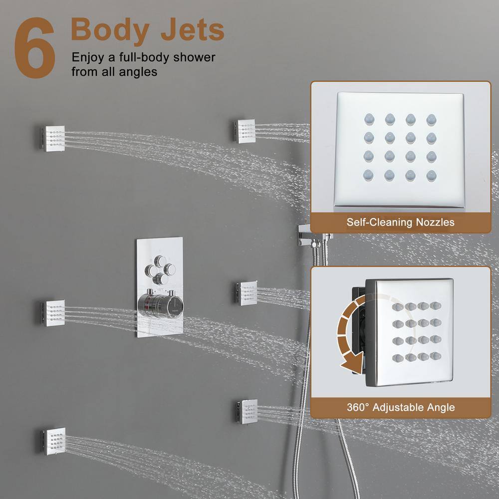 Chrome Dual Head Thermostatic Rainfall Shower System with Jets