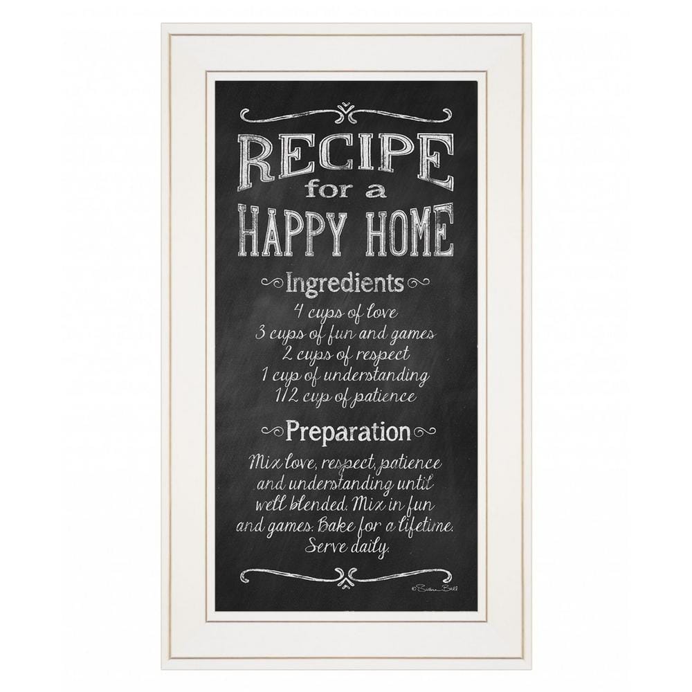 HomeRoots Recipe For A Happy by Unknown 1 Piece Framed Graphic Print  Typography Art Print 21 in. x 12 in. . 2000408147 - The Home Depot