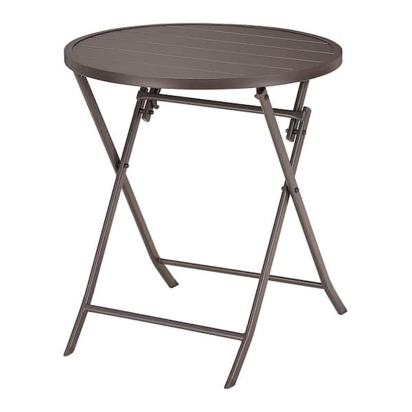 StyleWell Mix and Match 24.6 in. Dark Taupe Folding Round Metal Outdoor Patio Bistro Table