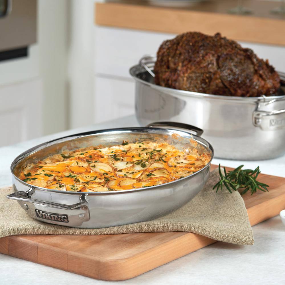 Viking 8.5 Quart Stainless Steel Oval Dutch Oven with Lid and Rack