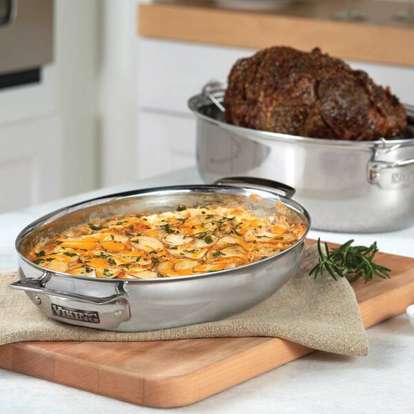 Viking 3-Ply Stainless Steel, 8.5Qt. Oval Roaster with Rack and 3