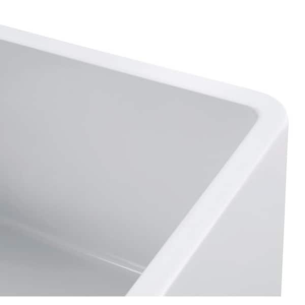 Yorkshire Farmhouse Fireclay 33 in. 55/45 Double Bowl Kitchen Sink with Cutting-Board, Grid and Strainer in White