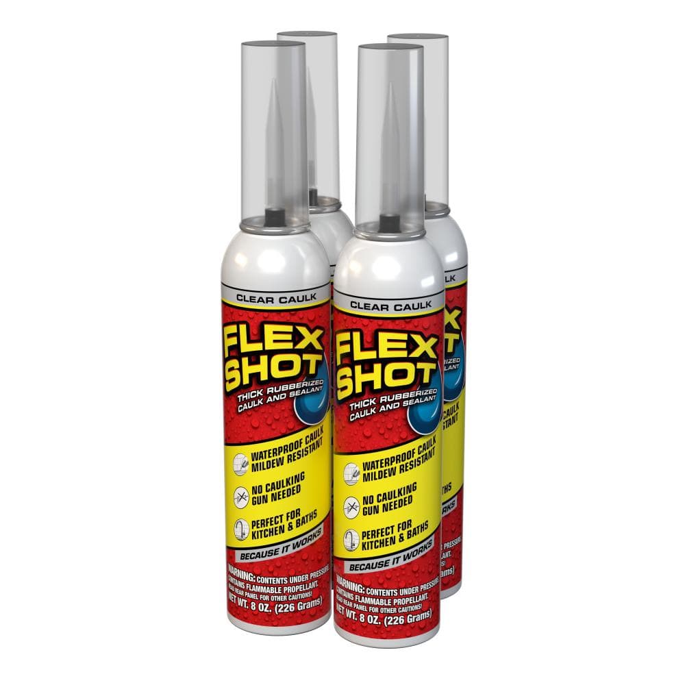 FLEX SEAL FAMILY OF PRODUCTS Flex Shot fl. oz. Clear Thick Rubber Mildew  Resistant Waterproof Sealant (4-Pack) FSH8C-4CS The Home Depot