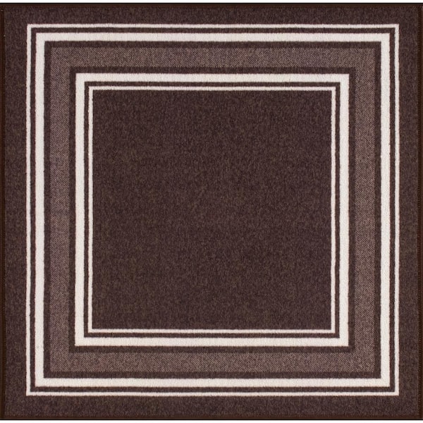 Beverly Rug 31 X 31 Brown Carmel Bordered Non-Slip Indoor Rubber Back Stair Tread Cover (Landing Mat)