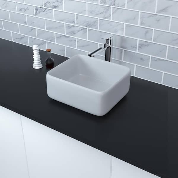Satico Amuering 15 in. Topmount Bathroom Sink Basin in White