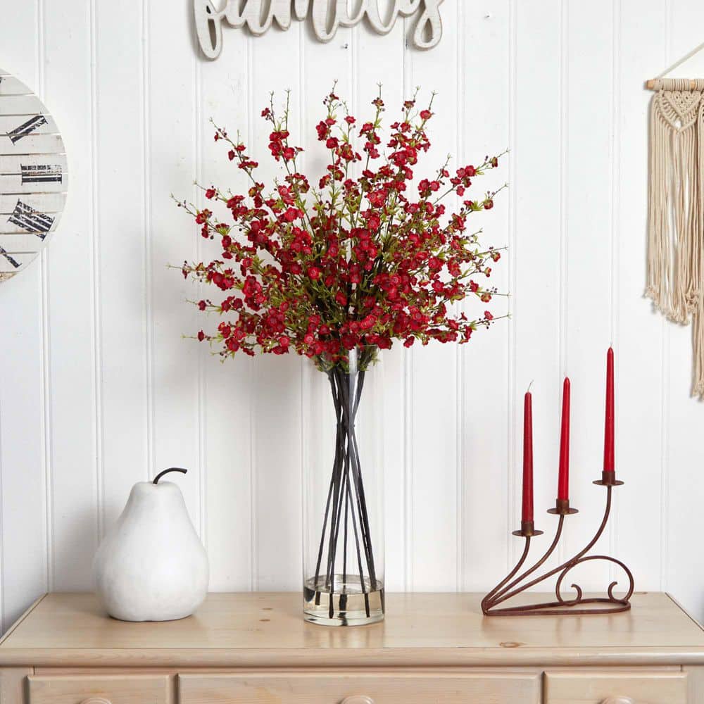 Giant Red Silk Cherry Blossom Arrangement with Clear Vase
