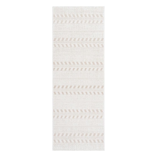 Paseo Moran Stripe Cream/Beige 2 ft. x 6 ft. Striped Indoor/Outdoor Runner Rug