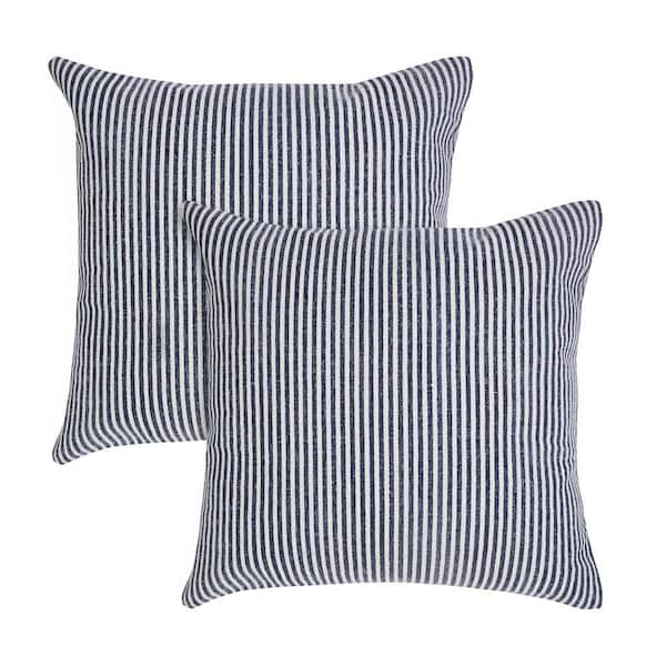 Unbranded Mai Blue Striped Hand-Woven 20 in. x 20 in. Indoor Throw Pillow Set of 2