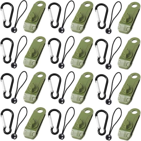 36Pcs Tarp Clips with Carabiner & Bungee Cords Heavy Duty Lock Grip Pool Awning Cover Bungee Cord Clip Green