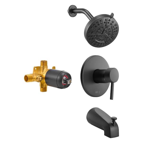 Tub and Shower Faucet Set with 8-Spray Rainfall Shower Head 1.8 GPM Single Handle Pressure Balance Valve, Matte Black