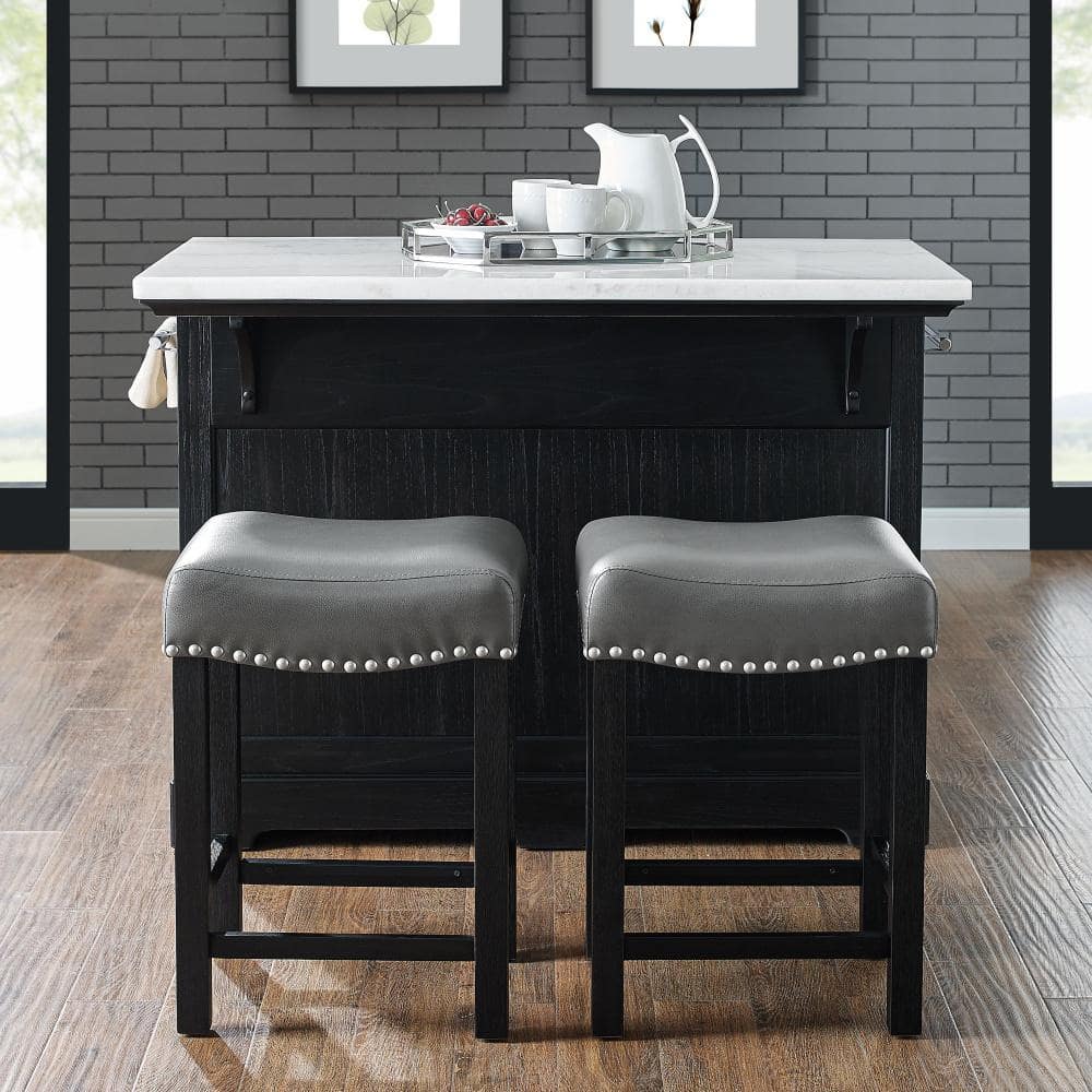 Aspen 24" Gray Faux Leather and Ebony Wood Swivel Counter Stool Set of 2