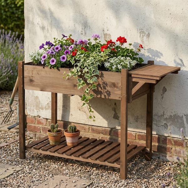 A Anleolife Raised Garden Bed with 8 Pockets, Elevated Wood