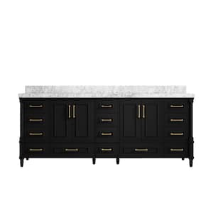 Hudson 84 in. W x 22 in. D x 36 in. H Double Sink Bath Vanity in Black with 2 in. Carrara Marble Top