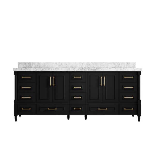 Willow Collections Hudson 84 in. W x 22 in. D x 36 in. H Double Sink Bath Vanity in Black with 2 in. Carrara Marble Top