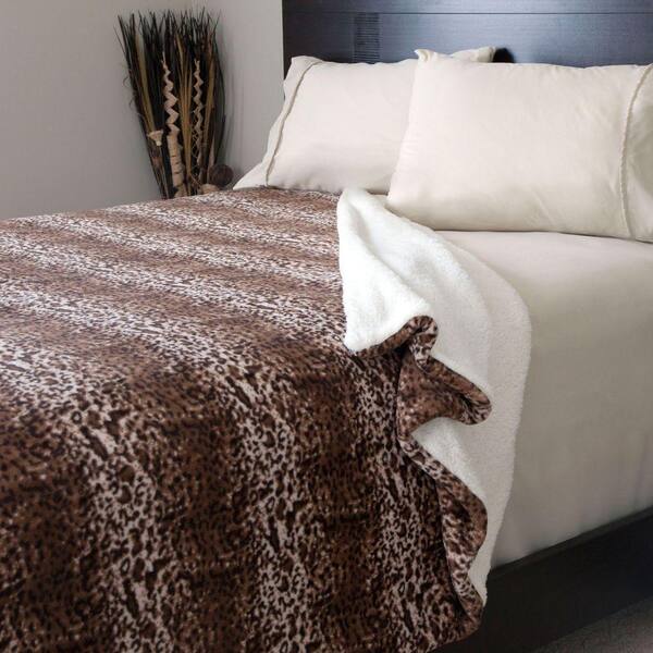 Lavish Home Mink Print Fleece/Sherpa Polyester Full/Queen Blanket