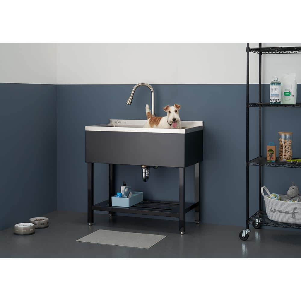 Stainless Steel Freestanding Utility Sink with Pull-Out Faucet