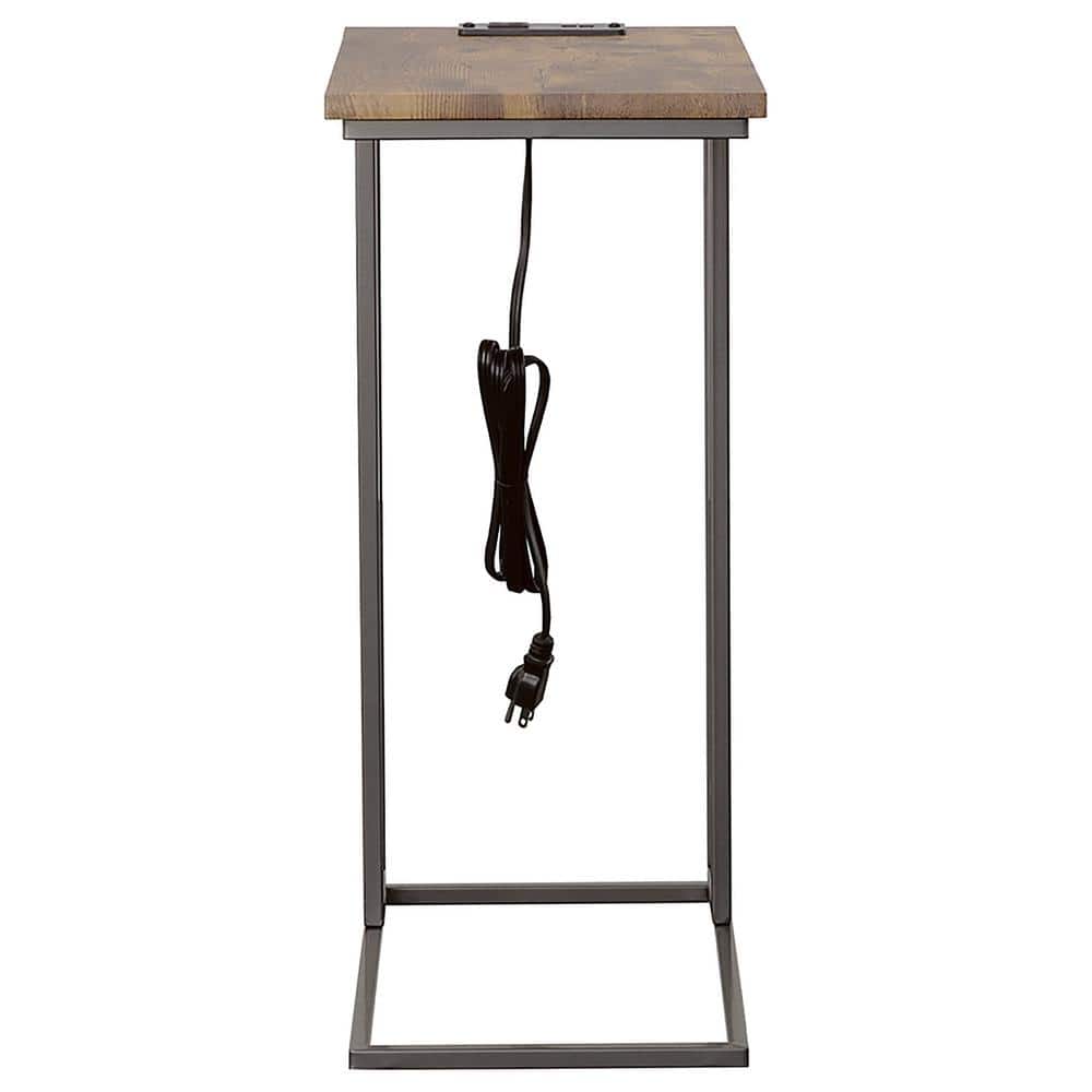 Industrial Gunmetal and Antique Brown Rectangular Snack Table with Power Outlet