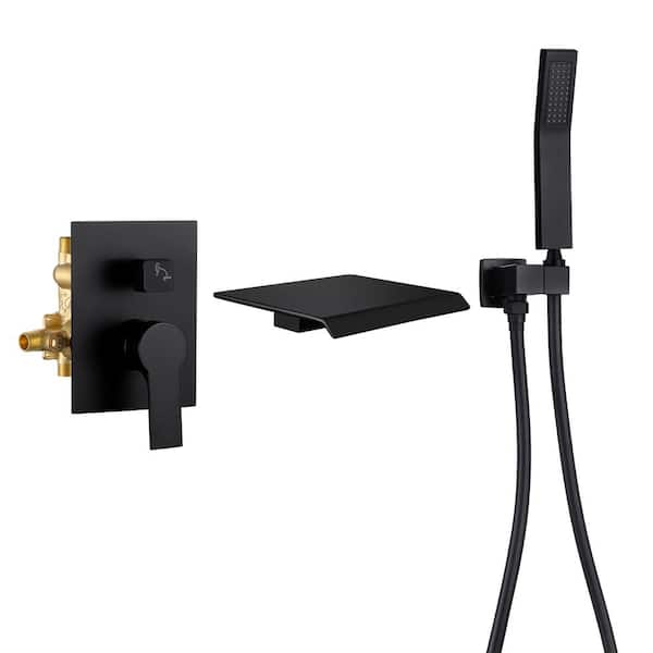 Inner Decor Hig Single-Handle 1-Spray Waterfall Spout Wall Mount and Shower Faucet Handheld in Matte Black (Valve Included)