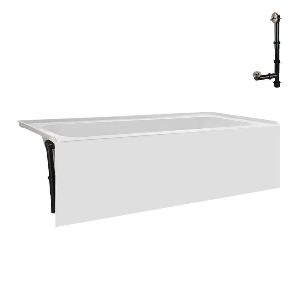 Glossy White Acrylic Rectangular Alcove Bathtub with Brushed Nickel Drain