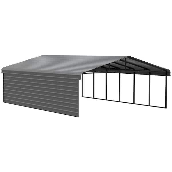 20 ft. W x 29 ft. D x 9 ft. H Charcoal Galvanized Steel Carport with 1-Side Wall Kit