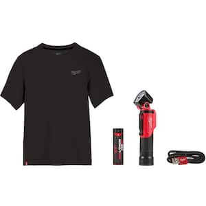 500 Lumens LED Pivoting REDLITHIUM USB Flashlight and Mens 3XL Black Cotton/Polyester Short-Sleeve Hybrid Shirt (2-Pack)