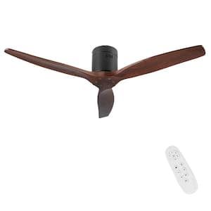 52 in. Indoor/Outdoor Flush Mount 6 Fan Speeds Ceiling Fan in Brown without Light