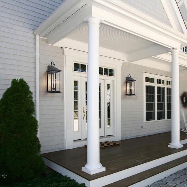 22.25 in. Large Matte Black Outdoor Hardwired Lantern Sconce with Clear Tempered Glass, No Bulbs Included (2-Pack)