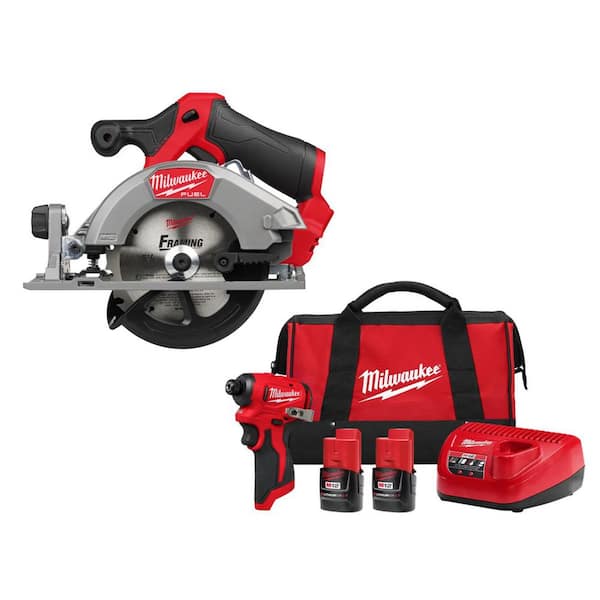 M12 FUEL 12V Lithium-Ion Brushless 5-3/8 in. Cordless Circular Saw, & Impact Driver Kit