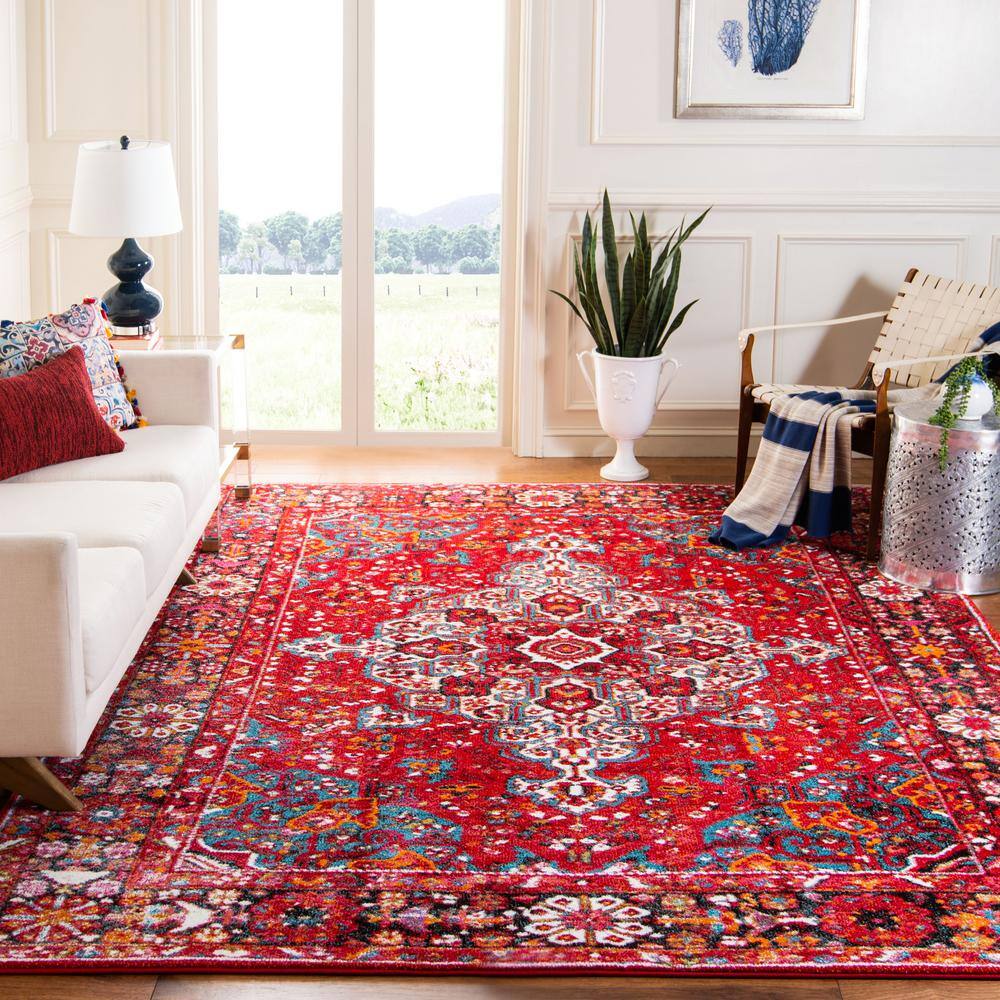Antique Elegance 8' Round Red Synthetic Easy-Care Area Rug
