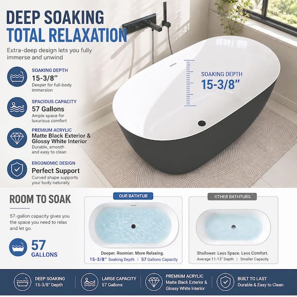 Zeafive Zey 67 in. x 29.5 in. Acrylic Freestanding Soaking Bathtub