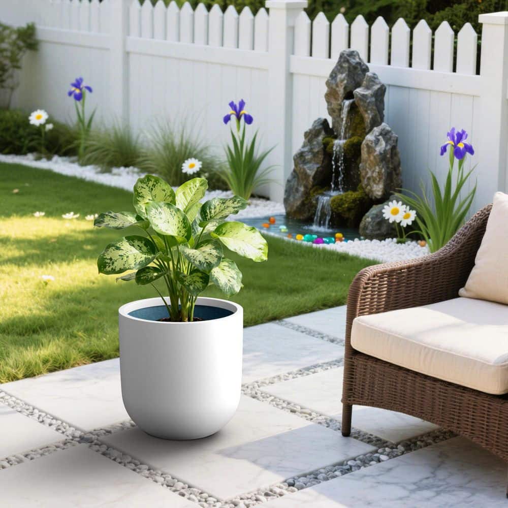 16.5 in. Round Concrete Planter, Medium Pearl White Plant Pot with Curved Bottom and Drainage Hole, Concrete Finish price history on PriceWatchPro