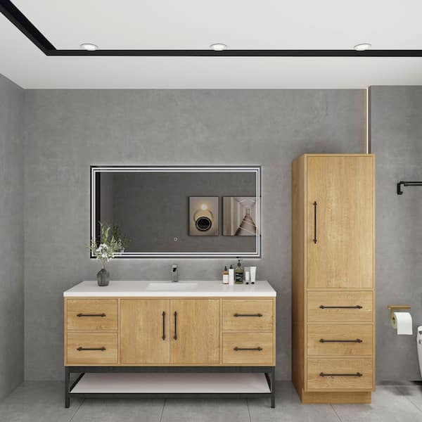 Victoria 59 in. W x 20 in. D x 35 in. H Single Sink Freestanding Frame Bath Vanity in Oak with White Acrylic Top