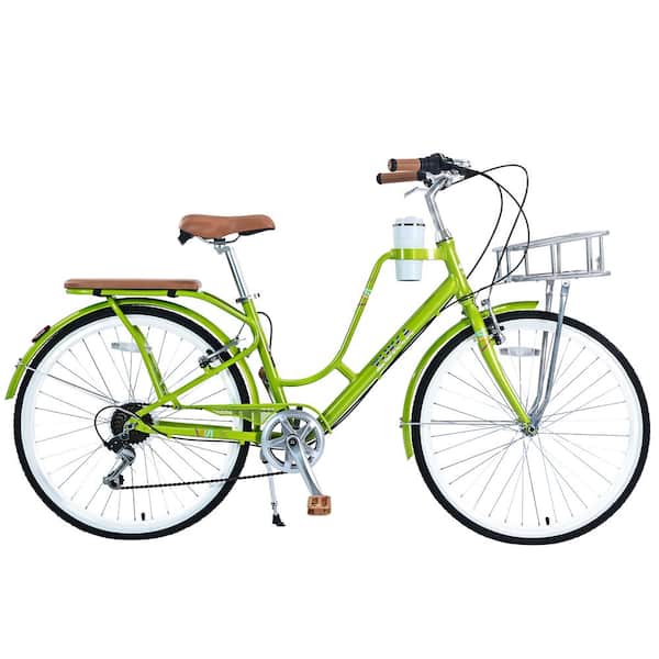 Zeus & Ruta 26 in. 7-Speed, Aluminium Alloy Frame, Coffee Cup Holder, Multiple Colors Ladies Bicycle in Green